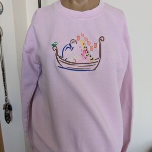 Pink Sweatshirt with Embroidered Boat Design
